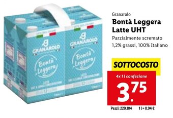 Lidl Granarolo Bontà Leggera Latte UHT 4x1 l confezione offerta