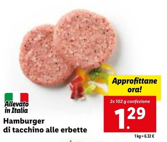 Lidl Hamburger di tacchino alle erbette 2x 102 g confezione offerta
