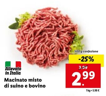 Lidl Macinato misto di suino e bovino 500 g confezione offerta
