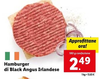 Lidl Hamburger di Black Angus Irlandese 180 g confezione offerta