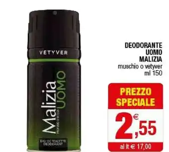 Iperal Malizia Deodorante Uomo Muschio/ Vetyver 150 Ml offerta