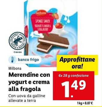 Lidl Milbona Merendine con yogurt e crema alla fragola 6x 28 g confezione offerta