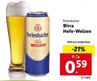 Lidl Perlenbacher Birra Hefe-Weizen 500 ml confezione offerta