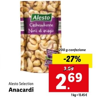 Lidl Alesto Selection Anacardi 200 g confezione offerta
