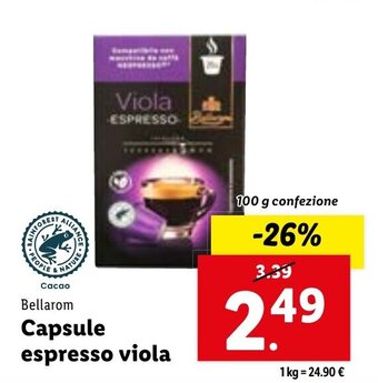 Lidl Bellarom Capsule espresso viola 100 g confezione offerta