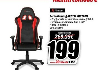 MediaWorld Arozzi Sedia Gaming Mezzo V2 offerta