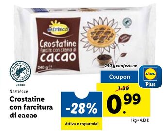 Lidl Nastrecce Crostatine con farcitura di cacao 240 g confezione offerta