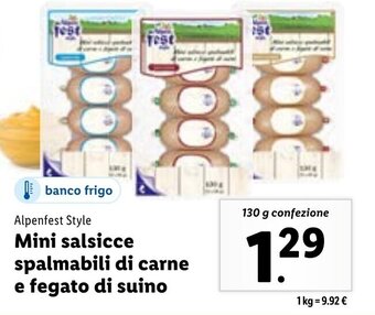Lidl Alpenfest Mini salsicce spalmabili di carne e fegato di suino 130 g confezione offerta