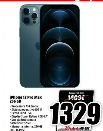 MediaWorld Apple IPhone 12 Pro Max 256GB - Argento offerta