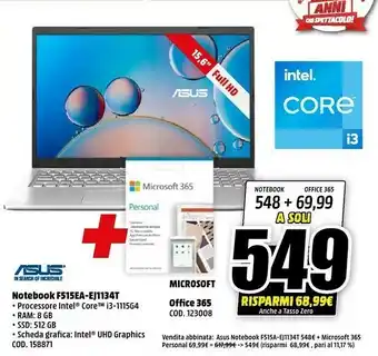 MediaWorld Asus Notebook F515EA - EJ11345T offerta