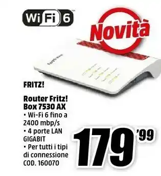 MediaWorld FRITZ! Box 7530 Router Wireless Gigabit Ethernet Dual-band (2.4 GHz/5 GHz) Bianco offerta