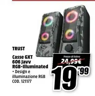 MediaWorld Trust GXT 606 Javv Nero, Grigio Cablato 6 W offerta