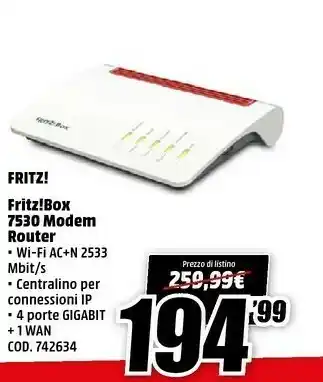 MediaWorld Fritz Box 7530 Modem Router offerta