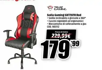 MediaWorld Trustg Gaming Sedia Gaming GXt707R Red offerta