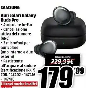 MediaWorld Samsung Auricolari Galaxy Buds Pro offerta