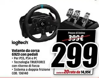 MediaWorld Logitech Volante Da Corsa G923 Con Pedali offerta