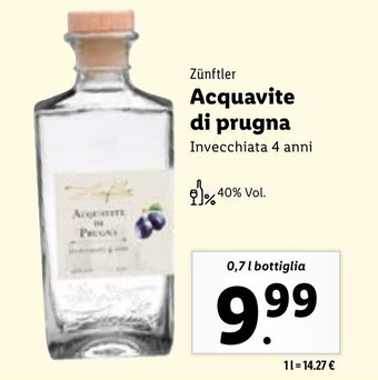 Lidl Zünftler Acquavite di prugna 0,7l bottiglia offerta