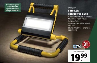 Lidl PARKSIDEⓇ Faro LED con power bank offerta