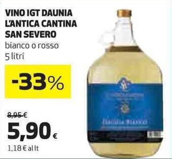Coop VINO IGT DAUNIA L'ANTICA CANTINA SAN SEVERO bianco o rosso 5 litri offerta
