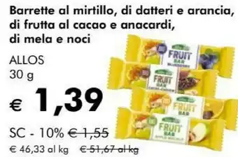 NaturaSì Allos Barrette Al Mirtillo/Di Datteri E Arancia/Di Frutta Al Cacao E Anacardi/Di Mela E Noci offerta