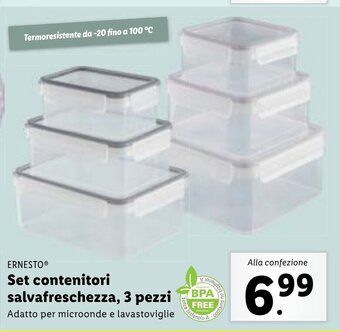 Lidl ERNESTOⓇ Set contenitori salvafreschezza, 3 pezzi offerta