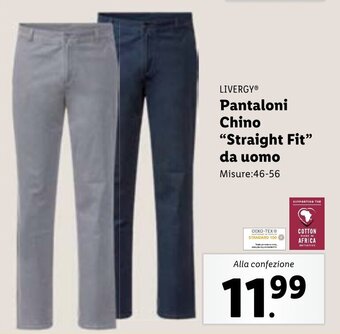 Lidl LIVERGYⓇ Pantaloni Chino "Straight Fit" da uomo 46-56 offerta