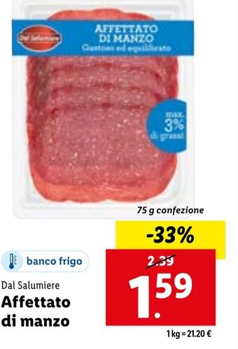 Lidl Dal Salumiere Affettato di manzo 75 g confezione offerta