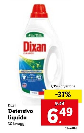 Lidl Dixan Detersivo liquido 30 lavaggi 1,35 l confezione offerta