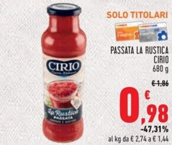 Conad PASSATA LA RUSTICA CIRIO 680 g offerta