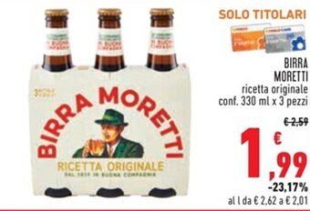 Conad BIRRA MORETTI conf. 330 ml x 3 pezzi offerta