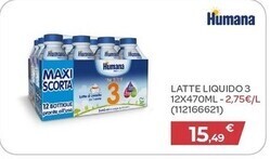 Humana latte liquido 3 12x470ml