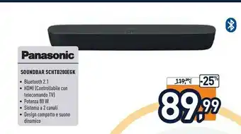 Unieuro Panasonic SC-HTB200EGK Con Cavo E Senza Cavo 2.0canali 80W Nero Altoparlante Soundbar offerta