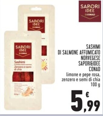 Conad SASHIMI DI SALMONE AFFUMICATO NORVEGESE SAPORI&IDEE CONAD 100 g offerta