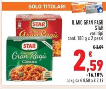 Conad IL MIO GRAN RAGÙ STAR conf. 180 g x 2 pezzi offerta