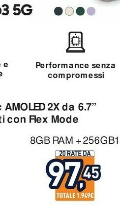 Unieuro Samsung Galaxy Z Flip3 5G 256GB Cream RAM 8GB Display 1,9" Super AMOLED/6,7" Dynamic AMOLED 2X offerta
