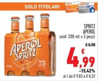 Conad SPRITZ APEROL conf. 200 ml x 3 pezzi offerta