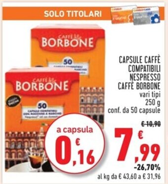 Conad CAPSULE CAFFE COMPATIBILI NESPRESSO CAFFE BORBONE 250 g offerta