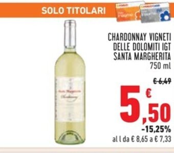 Conad CHARDONNAY VIGNETI DELLE DOLOMITI IGT SANTA MARGHERITA 750 ml offerta