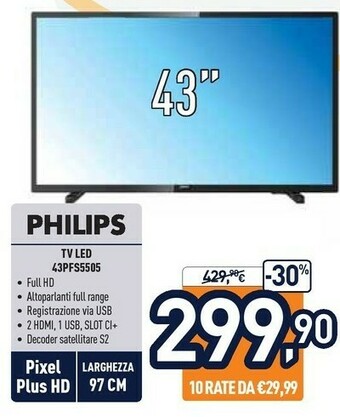 Unieuro Philips 5500 Series 43PFS5505/12 TV 109,2 Cm (43") Full HD Nero offerta