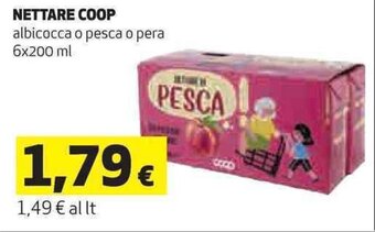 Coop NETTARE COOP albicocca o pesca o pera 6x200 ml offerta