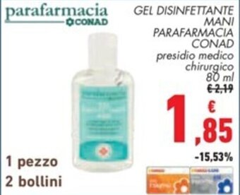 GEL DISINFETTANTE MANI PARAFARMACIA CONAD 80 ml