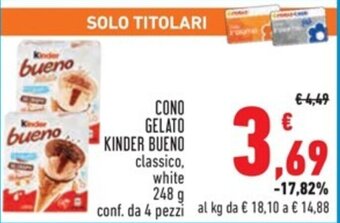 Conad CONO GELATO KINDER BUENO 248 g offerta