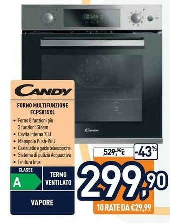 Unieuro Candy FCPS815XL Forno Forno Elettrico 70 L Acciaio Inossidabile A offerta