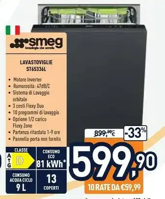 Unieuro Smeg ST65336L Lavastoviglie A Scomparsa Totale 13 Coperti A+++ offerta