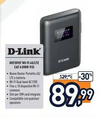 Unieuro D-Link DWR-933 Router Wireless Dual-band (2.4 GHz/5 GHz) 3G 4G Nero offerta