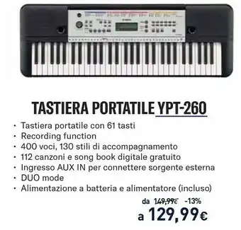 Unieuro Tamaha Tastiera Portatile YPT-260 offerta