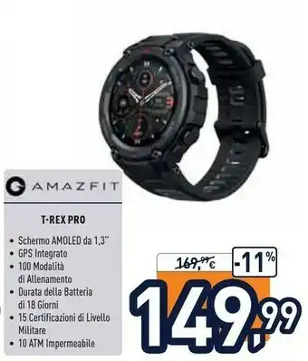 Amazfit T-Rex Pro 3,3 Cm (1.3") AMOLED Nero GPS (satellitare)