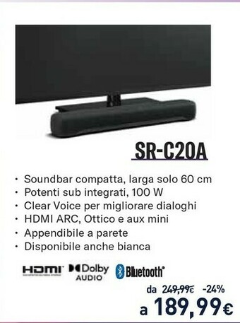 Unieuro Yamaha Soundbar SR-C20A offerta