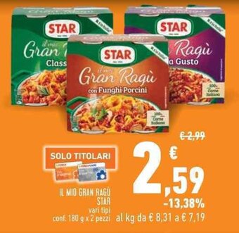 Conad IL MIO GRAN RAGU STAR conf. 180 g x 2 pezzi offerta