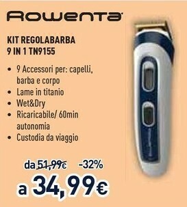 Unieuro Rowenta Kit Regolabarba 9 In 1 TN9155 offerta